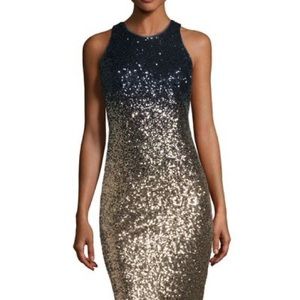 Nicole Miller Navy Gold Sequined Dress